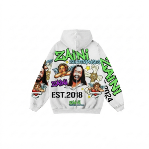 Sudadera con capucha de invierno para hombre, con cremallera completa, tejido de 350 GSM, 80% algodón, 20% poliéster, forro polar rosa, bordado personalizado con pedrería frontal, premium - Product Image 2