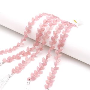 Cuentas de cuarzo rosa fresa en forma de hoja, piedras preciosas naturales talladas a mano de 10 a 11 mm, cuentas de cuarzo rosa fresa para la fabricación de joyería. - Product Image 2