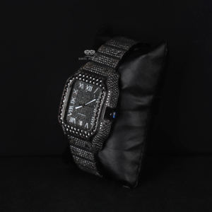 Montre de luxe Hip Hop automatique mécanique avec cadran à chiffres romains, entièrement sertie de moissanite noire, testée au diamant - Product Image 2