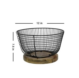 Modern Design Metal <b>Wire</b> <b>Storage</b> <b>Basket</b> Bowl 12 In Matte Black Rustic Design Multi-Purpose Neatening Container - Product Image 1