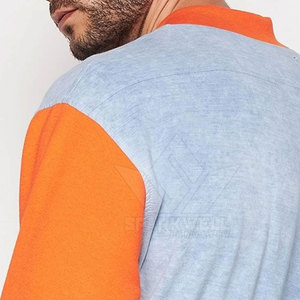 SPARKWELL INDUSTRY Men's Light Blue Orange Color Block Eco-friendly Stand Collar Varsity Jacket <b>Button</b> Closure Regular Fit - Product Image 6