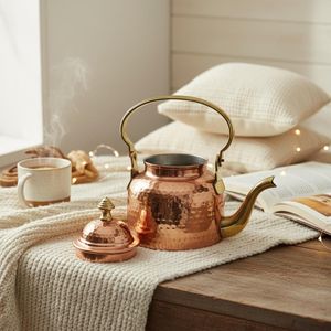Théière en cuivre artisanale avec poignée en bois décorative pour une utilisation luxueuse à la maison et à l'hôtel - Product Image 1