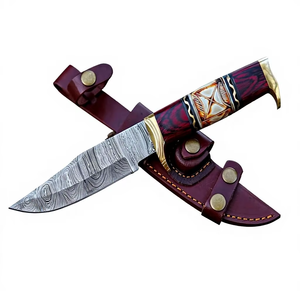 Cuchillo de caza OEM de hoja fija con empuñaduras de madera y acabado satinado en acero para equipo de caza al aire libre a un precio razonable. - Product Image 1