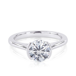 Anillo de Compromiso Solitario con Diamante Cultivado en Laboratorio de Corte Brillante Redondo de 2.30CT, Media Engaste, Oro Blanco, Joyería Fina para Novia, Venta al Por Mayor - Product Image 1
