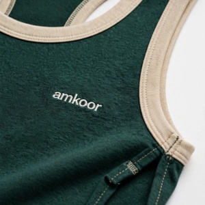 Débardeur sans manches vert foncé pour homme Amkoor, col rond, séchage rapide, en polyester tricoté, patchwork color block, style sportif décontracté - Product Image 5