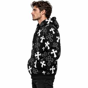 Sweat-shirt à capuche décontracté pour homme avec imprimé croix gothique, manches longues et cordon de serrage - Product Image 4