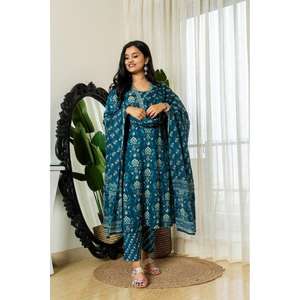 กางเกงผ้าคอตตอนแขนทำงานพร้อมท้องฟ้า dupatta แฟนซี - Product Image 1