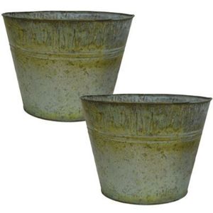 Lot de pots de fleurs ronds vintage en métal patiné pour jardin intérieur, pots décoratifs en fer verdigris rustique pour la maison - Product Image 3