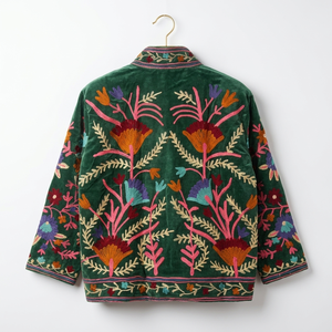 Veste en coton biologique brodée à la main de style Suzani, avec fonction de séchage rapide, style bohème, vêtements durables pour l'hiver/l'automne - Product Image 1