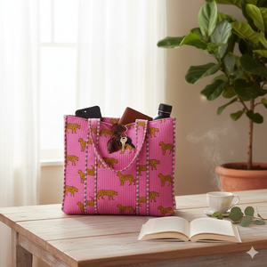 Elegant Quilted 100% Cotton Tote <b>Bag</b> Animal Print <b>Long</b> Handle Shoulder Strap Reusable Shopping Travel Beach Daily Use Gift - Product Image 2