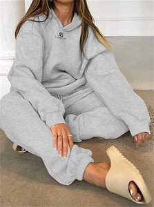 <b>Women</b> Solid Color Oversized <b>Fleece</b> Hoodie <b>Joggers</b> Set Cotton Tracksuit Casual Winter Loungewear Loose Fit Full Length Pants - Product Image 4