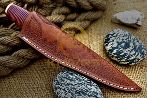 Couteau de chasse extérieur personnalisé fait main en acier au carbone avec manche en bois résine et lame fixe, étui en cuir (sur mesure, garantie 3 ans) - Product Image 6
