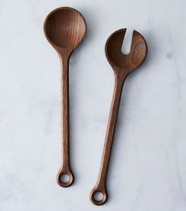 Juego de cucharas de madera para servir con detalles en latón, diseño minimalista, duradero para uso en catering - Product Image 5