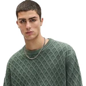 Pull en maille géométrique vert de qualité supérieure pour homme, à manches régulières et ourlet côtelé, idéal pour l'automne – Vente en gros - Product Image 3