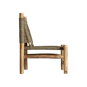 Modern <b>Rustic</b> Outdoor Lounge <b>Chair</b> Solid Teak Handwoven Natural Fiber Rope Seat and Back Weatherproof Patio Resort Furniture - Product Image 2