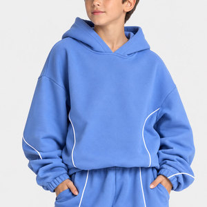 Survêtement personnalisé pour enfants bleu azur OEM ODM, ensemble sweat à capuche et pantalon de jogging en polaire pour garçons, survêtement streetwear pour enfants - Product Image 3