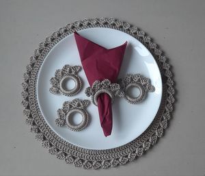 Handmade <b>Crochet</b> Napkin Ring <b>Set</b> with Elegant Macrame Design for Dining Table Decoration Wedding Events Home Kitchen Decor - Product Image 1