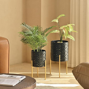 Modern Planter <b>Pots</b> Set of 2 White Planters with <b>Stand</b> Decorative Planters Metal <b>Pots</b> with Drainage Holes Metal Planters - Product Image 4