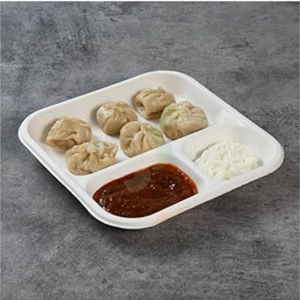 Bandeja Ecológica Desechable de Bagazo con 3 Compartimentos, Contenedor de Alimentos Apto para Microondas, Plato Biodegradable para Fiestas, Uso Escolar y Niños - Product Image 1