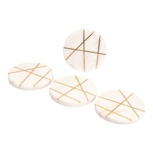 Elegante Juego de Posavasos Redondos Hechos a Mano de Estilo Clásico, de Mármol Natural y Latón Ecológico, para Hogar, Oficina y Restaurante - Product Image 1