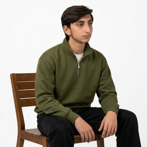Sweat-shirt personnalisé pour homme à col zippé, en molleton de coton épais, coupe oversize, ourlet côtelé, style streetwear - Product Image 5
