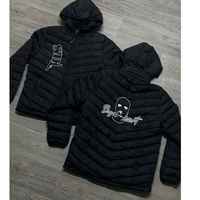 Veste matelassée à capuche bleu marine pour homme, logo en lettres, fermeture éclair, séchage rapide, coupe-vent, rembourrage en polyester, vêtements décontractés d'hiver