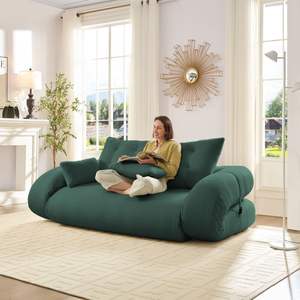 78.7\" Green for Teddy Fabric <b>Foam</b>-Filled Sleeper <b>Sofa</b> Bed Multi-Functional 3-in-1 Foldable Couch for Living Room Guest Bed Bed - Product Image 2