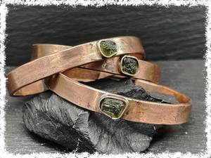 Handmade <b>Copper</b> Moldavite Bangle <b>Bracelet</b> Czech Healing Gemstone - Product Image 6