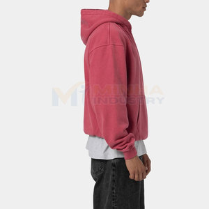 Men's Oversized Pullover Acid Wash Hooded Solid Plain Color Fleece Casual <b>Red</b> <b>Hoodies</b> Pocket Design Winter Wear Styles - Product Image 3