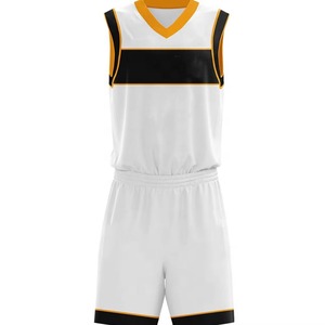 Conjunto de Uniforme de Baloncesto Sublimado Personalizado, Cuello en V, Sin Mangas, Blanco, Negro y Amarillo, Absorbe la Humedad, Ropa Deportiva Unisex para Adultos - Product Image 1