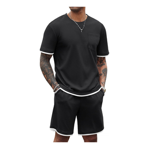 Conjunto de Camiseta y Pantalones Cortos para Hombre, Cuello Redondo, Color Sólido, Tejido Transpirable, Ropa Casual de Verano 2026, Venta al Por Mayor - Product Image 4