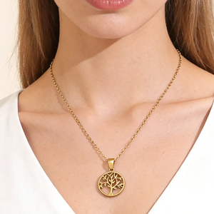 Collar con colgante geométrico elegante para mujer en acero inoxidable 304 con cadena de eslabones en O chapada en oro real de 18 quilates - Product Image 3