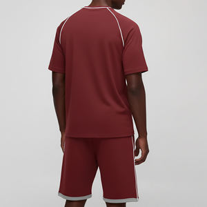 Conjunto de 2 Piezas de Camiseta y Pantalones Cortos de Algodón 100% de Moda, Estilo Urbano Ecológico con Costuras en Contraste, Chándal Hip Hop para Hombre - Product Image 6