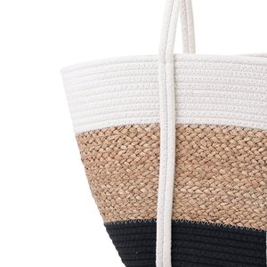 En Stock, Bolso de Mano Hecho a Mano de Algodón y Fibra Marina, Diseño Color Block Blanco, Beige y Negro, Bolso de Compras Ecológico, Entrega Rápida - Product Image 3