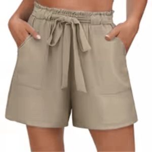 กางเกงขาสั้นทรงกระโปรงเอวสูงสำหรับผู้หญิง สไตล์ลำลอง มีระบายที่เอว เหมาะสำหรับฤดูร้อน มีกระเป๋าและเข็มขัด ผ้าทอเนื้อเบา - Product Image 3