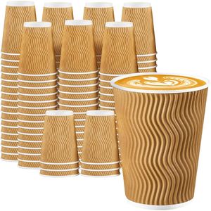 Confezione da 100 Bicchieri Monouso da 12 OZ per Caffè, Isolati con Parete Ondulata per Bevande Calde e Fredde - Product Image 1