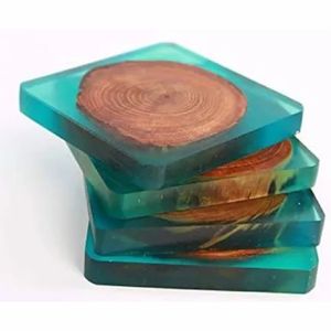 Ensemble de 4 sous-verres ronds en bois d'acacia de luxe et résine transparente, antidérapants, résistants à la chaleur, en époxy, pour table basse - Product Image 3