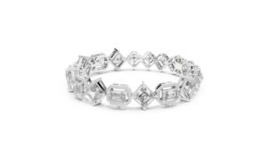 Pulsera llamativa con halo de esmeraldas de corte mixto y diamantes Asscher engastados en forma de cometa - Product Image 2
