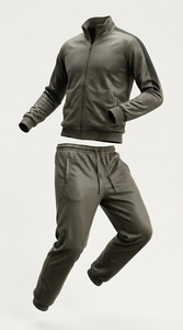 Men's Gray Tracksuit Set Full Zipper Stand Collar Casual Breathable Polyester Solid Color Regular Fit Autumn Wear - Product Image 3