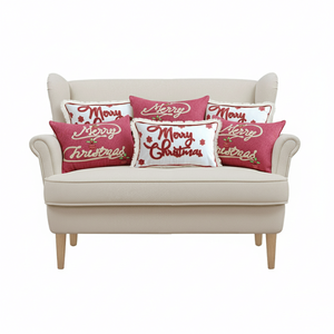 SOGA Ensemble de 6 housses de coussin décoratives de Noël en rose et blanc, 3x 40x60cm, avec inscription « Joyeux Noël » en lettres épaisses - Product Image 1