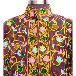 Floral Embroidery Vintage Embossed <b>Mandarin</b> <b>Collar</b> Cotrise <b>Jacket</b> Handmade Cotton Lining Eco-Friendly Breathable Quick Dry - Product Image 3