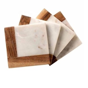 Lot de 4 sous-verres carrés modernes en marbre et bois pour table à manger, café, boisson, thé, décoration moderne pour la décoration intérieure - Product Image 6