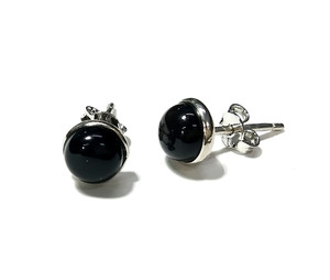 Pendientes de Aro de Ónix Negro para Mujer, Piedra Natural, Cabujón, Minimalistas, Plata de Ley 925, Joyería de Moda al por Mayor - Product Image 1