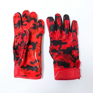 Gants de football américain personnalisés en cuir synthétique camouflage rouge, à doigts complets, avec grip adhésif, respirants, logo Stone, pour receveur - Product Image 2