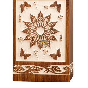 Handcrafted sunflower butterfly deisng urn & Natural Wood Cremation Urn Ashes <b>Box</b> Artistic Funeral <b>Memorial</b> <b>Keepsake</b> by AYAANS - Product Image 6
