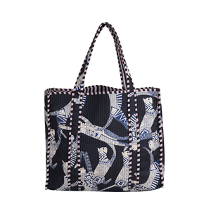 Handmade Durable Lightweight Quilted Cotton <b>Tote</b> <b>Bag</b> Tiger Print <b>Cat</b> Black Reversible Open Shoulder Shopping Beach Women Summer - Product Image 2