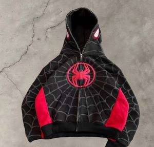 Sweat-shirt à capuche Spider-Man noir et rouge à motif toile, unisexe, coupe oversize, décontracté, tricoté en polyester pour l'automne - Product Image 1