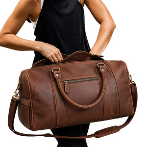 <b>Leather</b> Gym <b>Bag</b> Genuine <b>Leather</b> Large Capacity Sports Duffle with Zipper Closure for Unisex Weekend Travel Overnight Luggage - Product Image 1