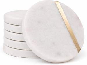 Posavasos Redondos de Mármol Blanco con Franja de Latón - Product Image 4