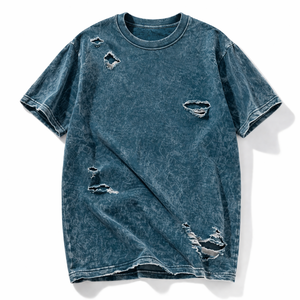 T-shirt personnalisé vintage délavé, couleur turquoise, en coton, unisexe, coupe oversize, streetwear, vierge, OEM, vente en gros - Product Image 4